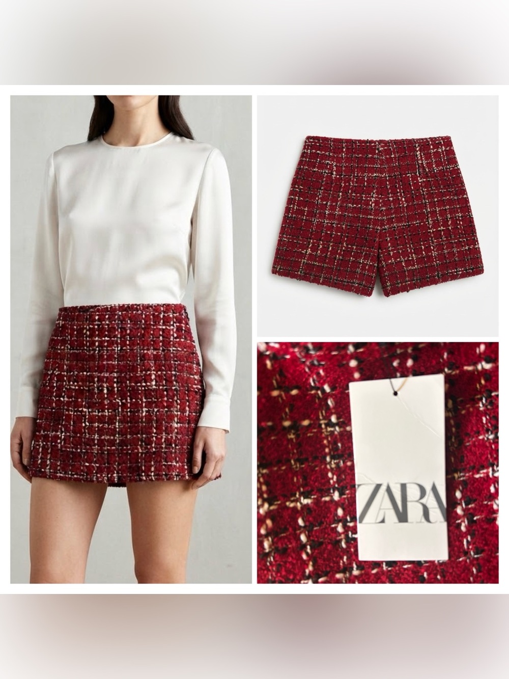 ZARA Skort - Red Tweed Mini Skort